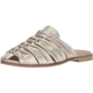 Seychelles Sacrifice Platinum Metallic Gold Woven Soft Leather Mules Sandals 7